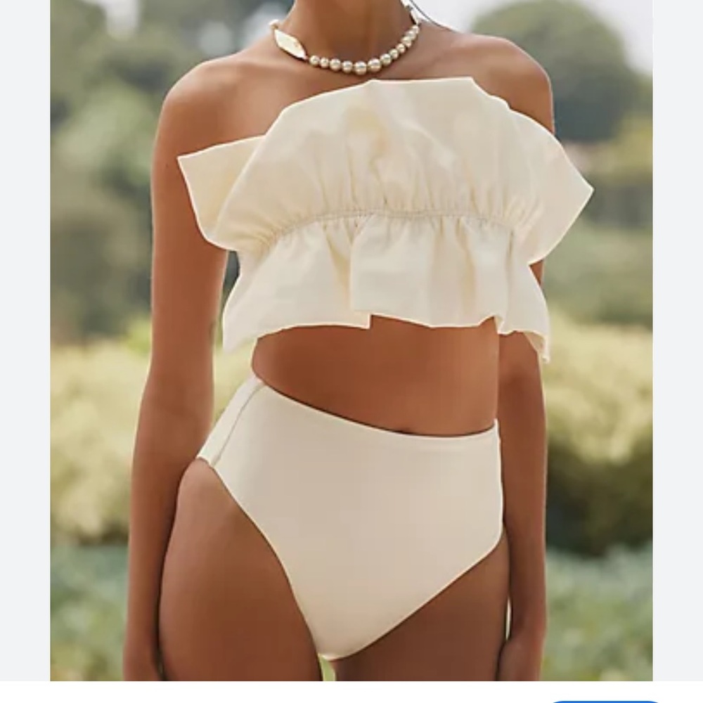 Anthropologie Cream Ruffled Bikini Set